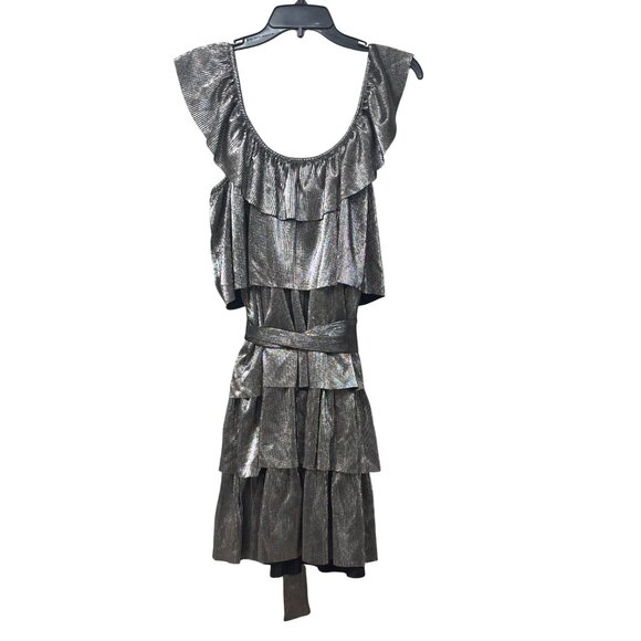 Michael Michael Kors Metallic Tiered Off-The-Shoulder Dress, Silver, M - Picture 13 of 13